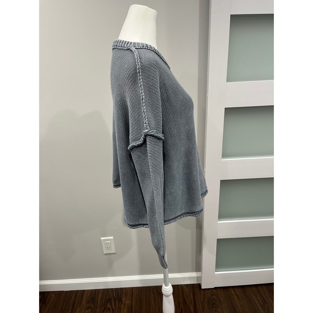 Mustard Seed Heathered Slate Gray Oversized Exposed Seam Knit Sweater Medium‎ - Picture 2 of 10